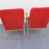 Pair vintage red velvet armchairs 50/60 years