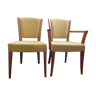 Chaise et fauteuil en bois clair vernis jaune paille vintage
