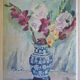 Ancient painting painted on cardboard bouquet of flowers in a vase