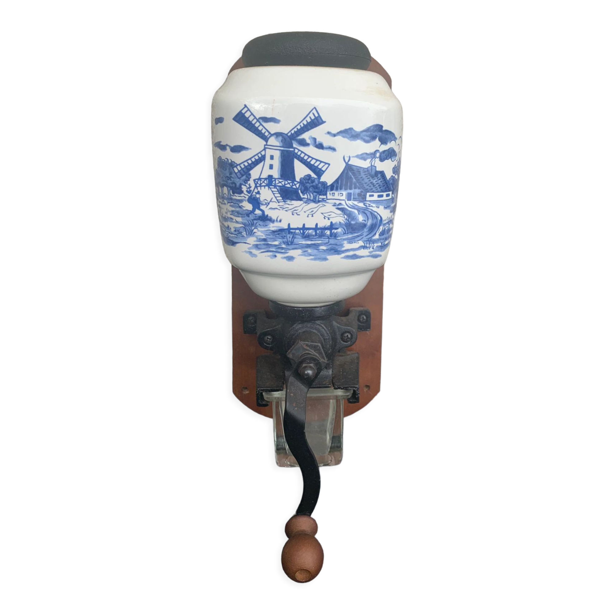 Wall-mounted coffee grinder complete vintage delft style mill décor