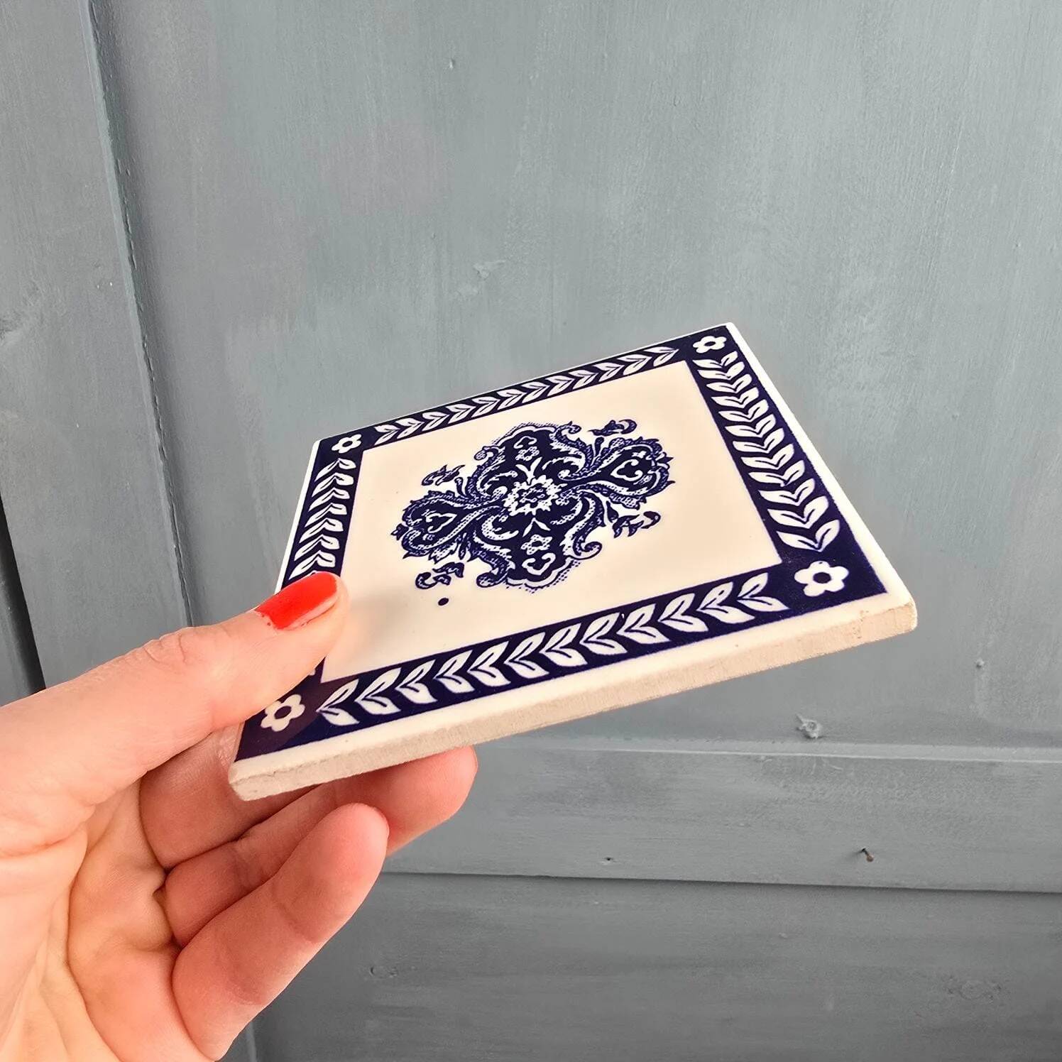 Set of 6 antique tiles gien 11x11 cm – blue and white earthenware with vintage decor