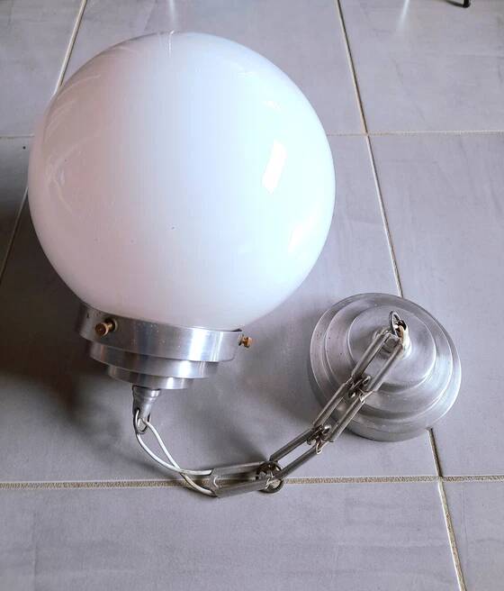 Art Deco white opaline glass globe pendant light