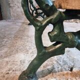 Antique French park bench in cast iron and oak – Sea green patina, 220 cm