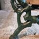 Antique French park bench in cast iron and oak – Sea green patina, 220 cm