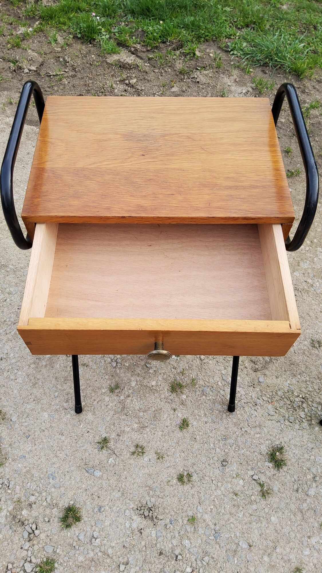 Pair of bedside tables from the 60s in gilded oak and tubes stamped Descher