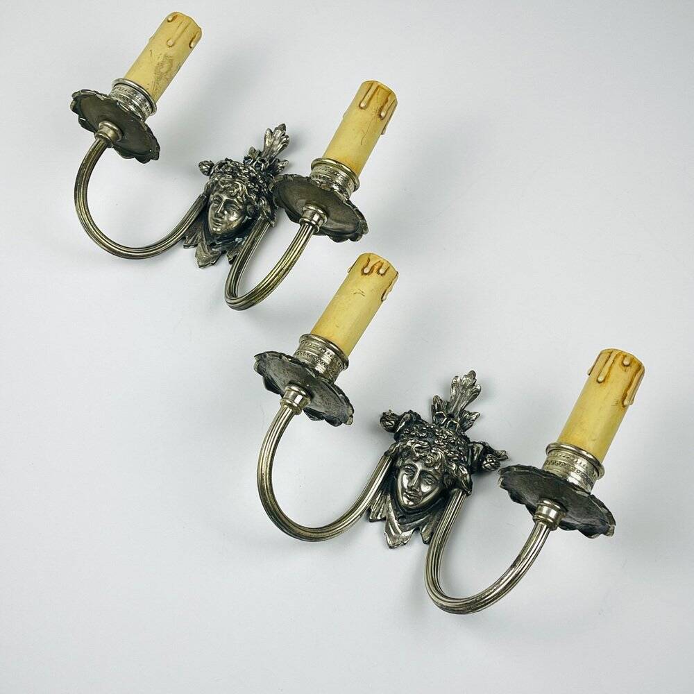 Silver-Plated Wall Lamp, France, 1930s, Set of 2