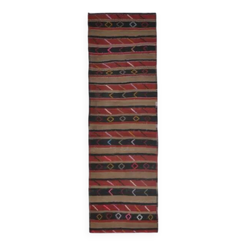 1970s Turkish Oushak Handmade  Red Brown Kilim Runner Rug 108x350