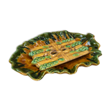 Ancien plat asperges vallauris d.m. céramique verte & jaune vintage