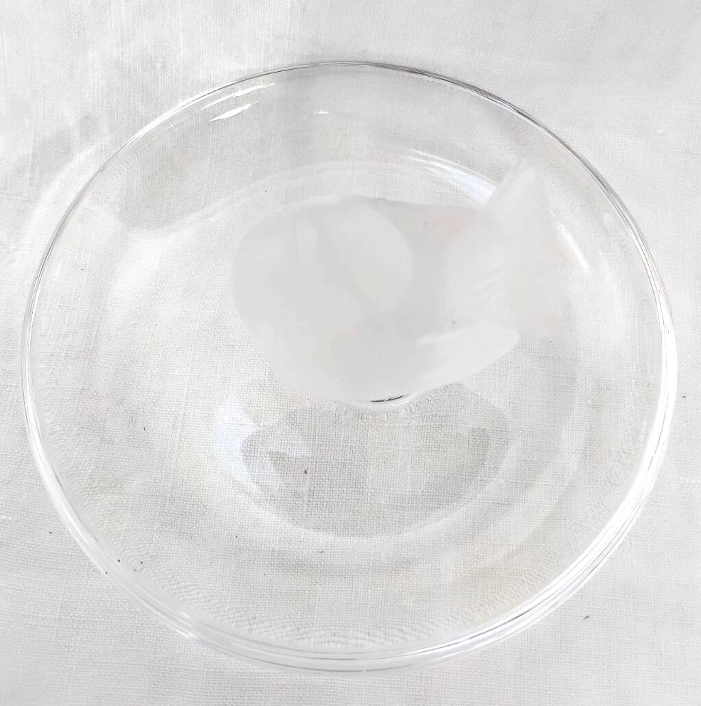 Lalique France - Crystal Ring Holder Sparrow Figurine Signed