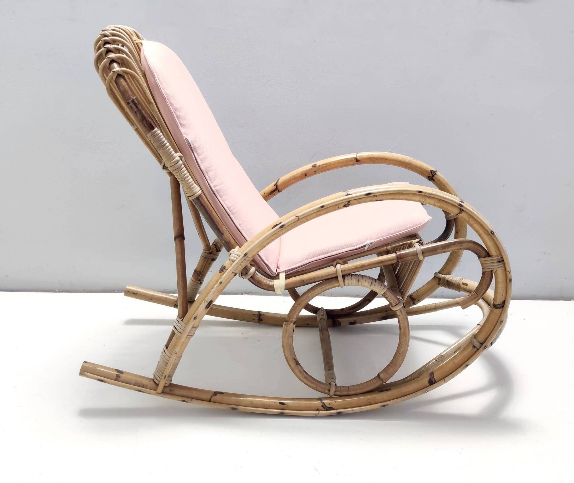 Pair of Postmodern Bamboo Children Rocking Chairs Ascribable to Vittorio Bonacina