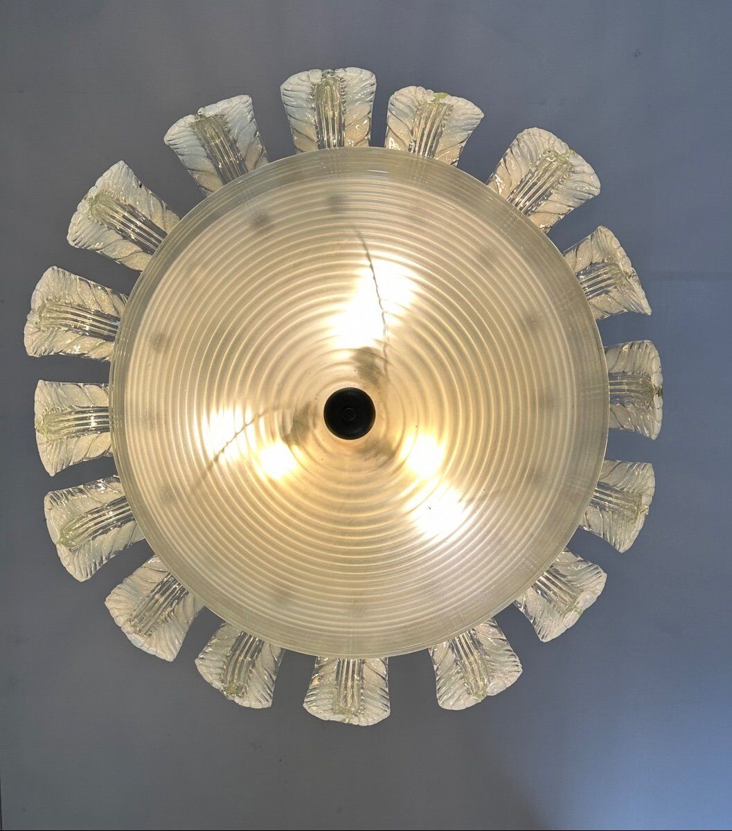 Lustre fontaine vénitien en verre de Murano incolore vert 1940