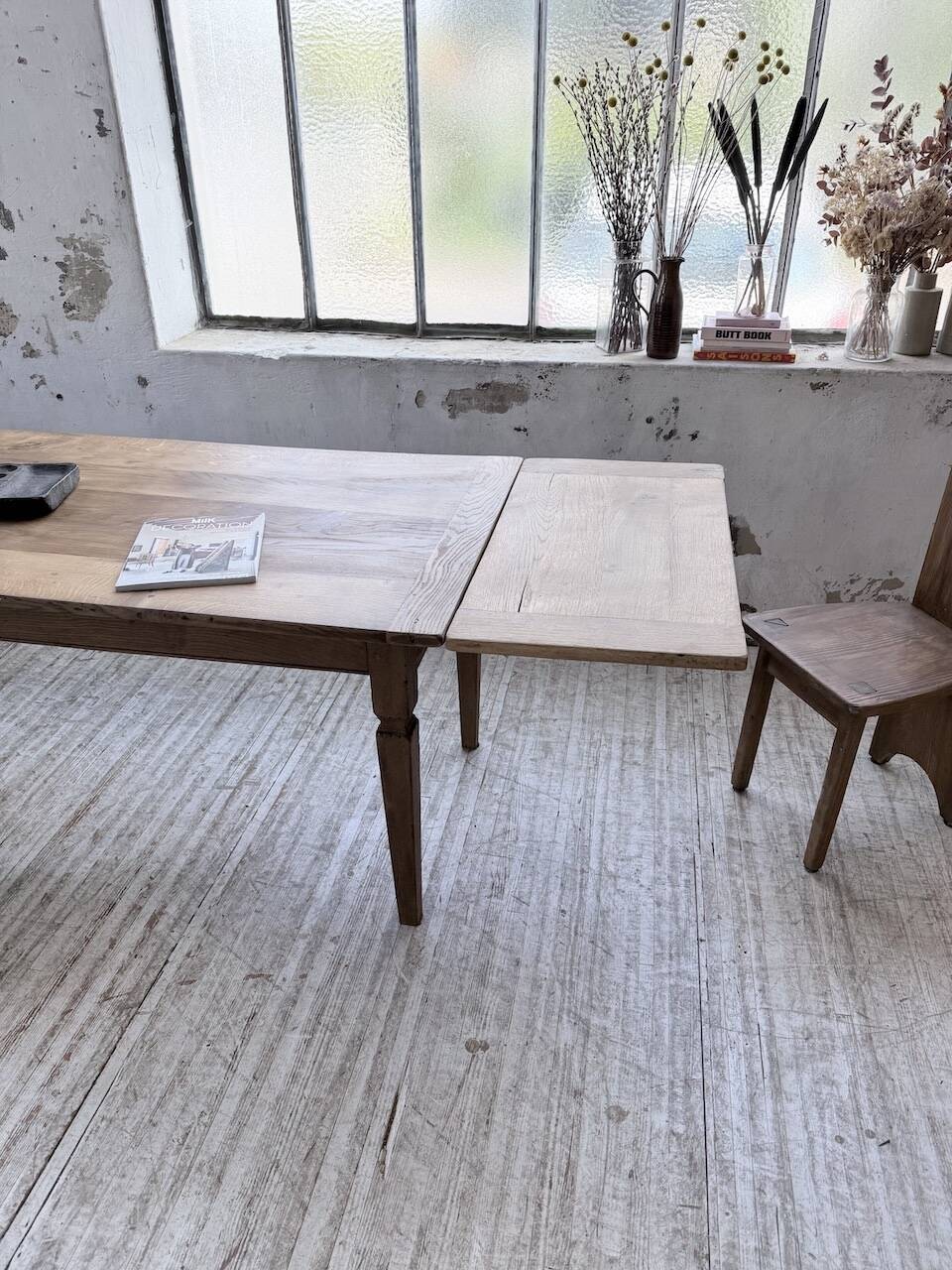 Solid oak farmhouse table with extensions (190-280cm) 1950