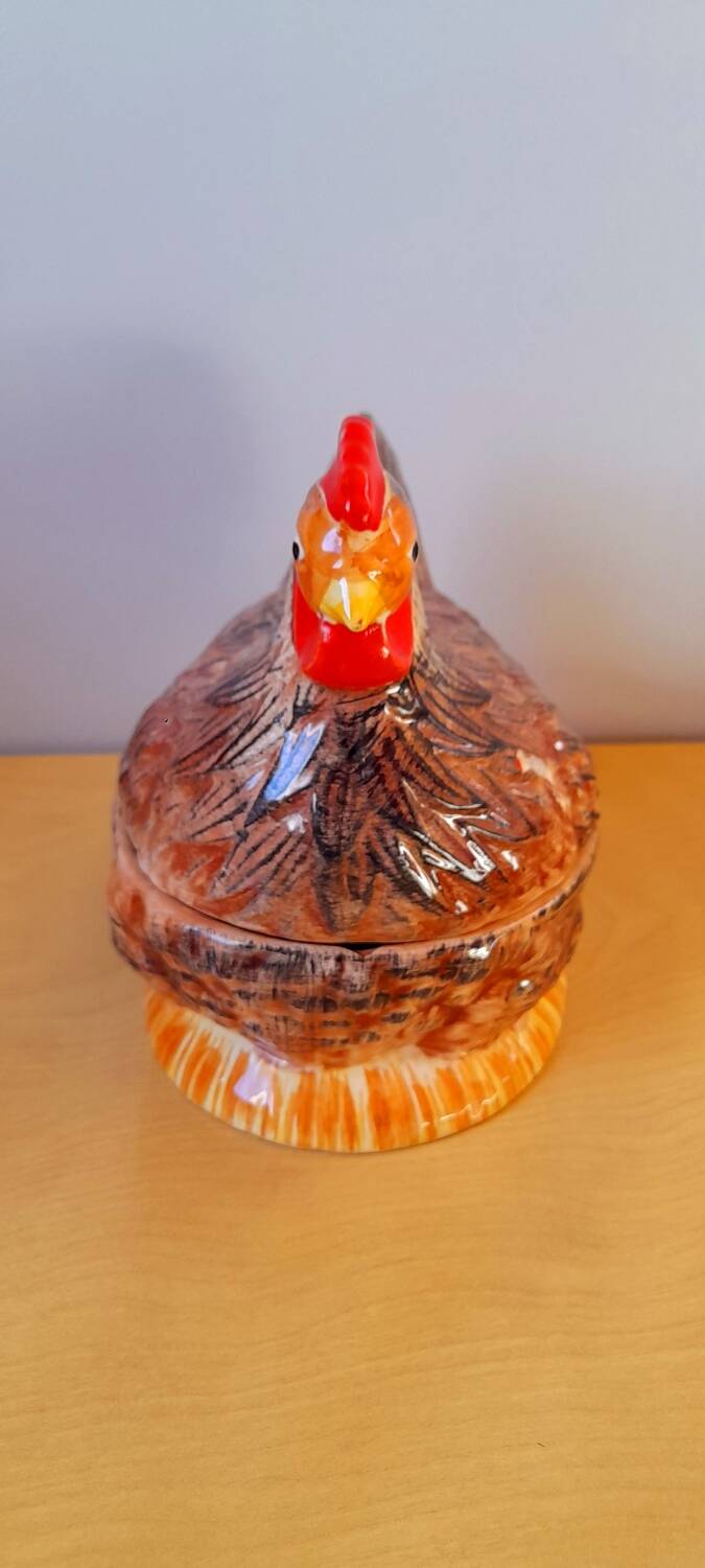 Terrine poule en céramique émaillée 1960