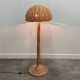 Large French rattan floor lamp, mushroom shade, vintage wicker standing lamp
