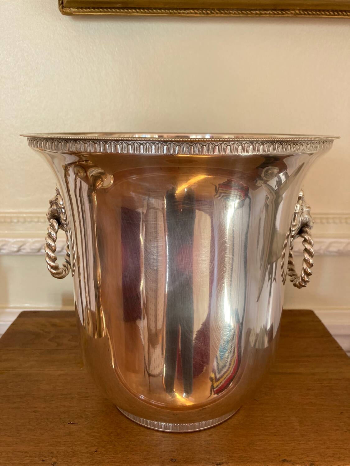 Champagne bucket with silver metal lion handles