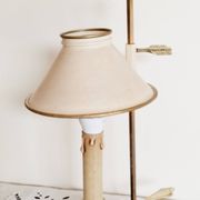 Gilded bronze hot water bottle lamp, Empire style, beige metal lampshade