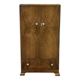 Petite armoire d'étudiant anglais en loupe de noyer des années 1930