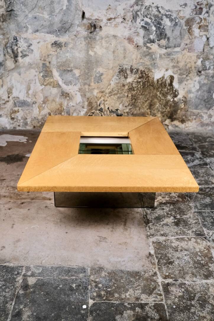 Ash burl bar coffee table, Paul Michel for Roche Bobois, 1980s