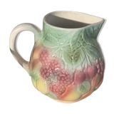 Pitcher, slurry carafe with fruit pattern, vintage glazed ceramic