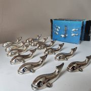 12 silver metal whale knife rests