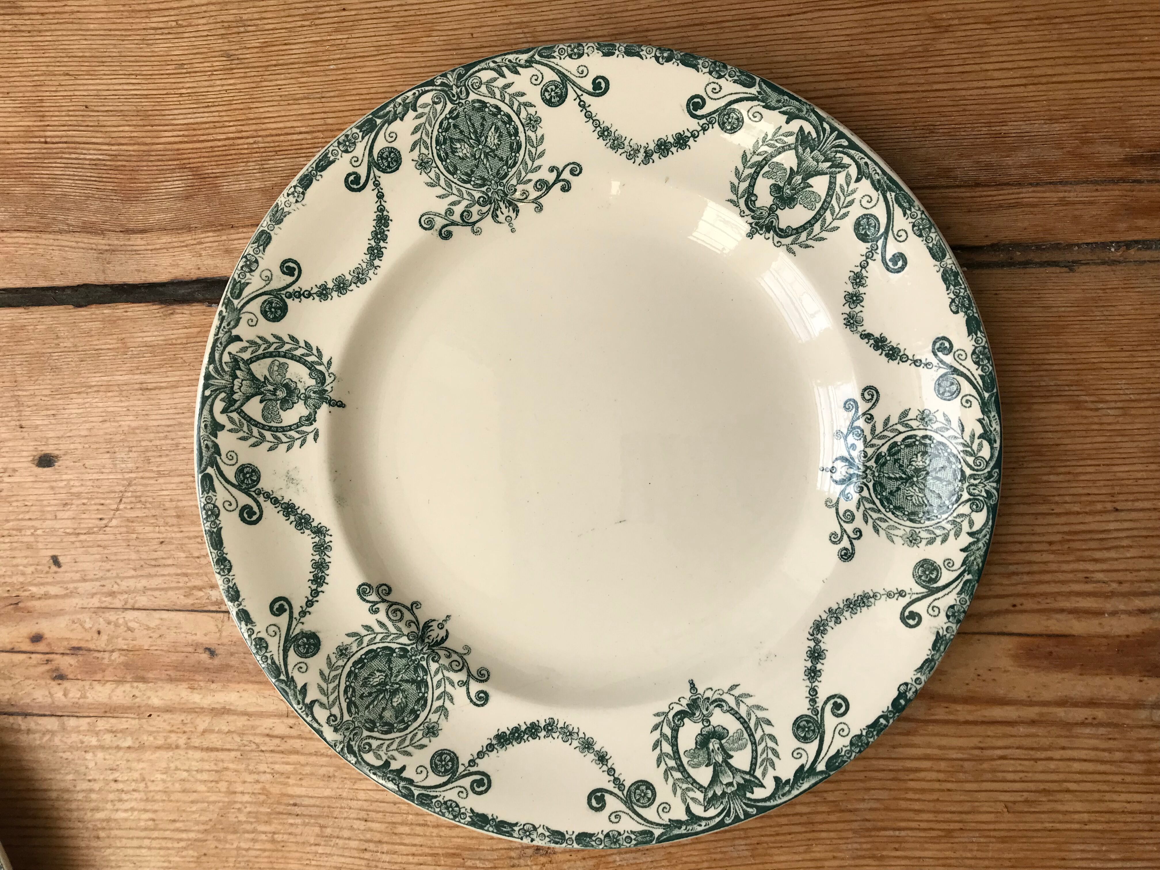 Series of 8 old flat plates Terre de Fer