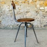Vintage industrial metal and wood stool with adjustable swivel seat, 1960's