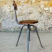 Vintage industrial metal and wood stool with adjustable swivel seat, 1960's