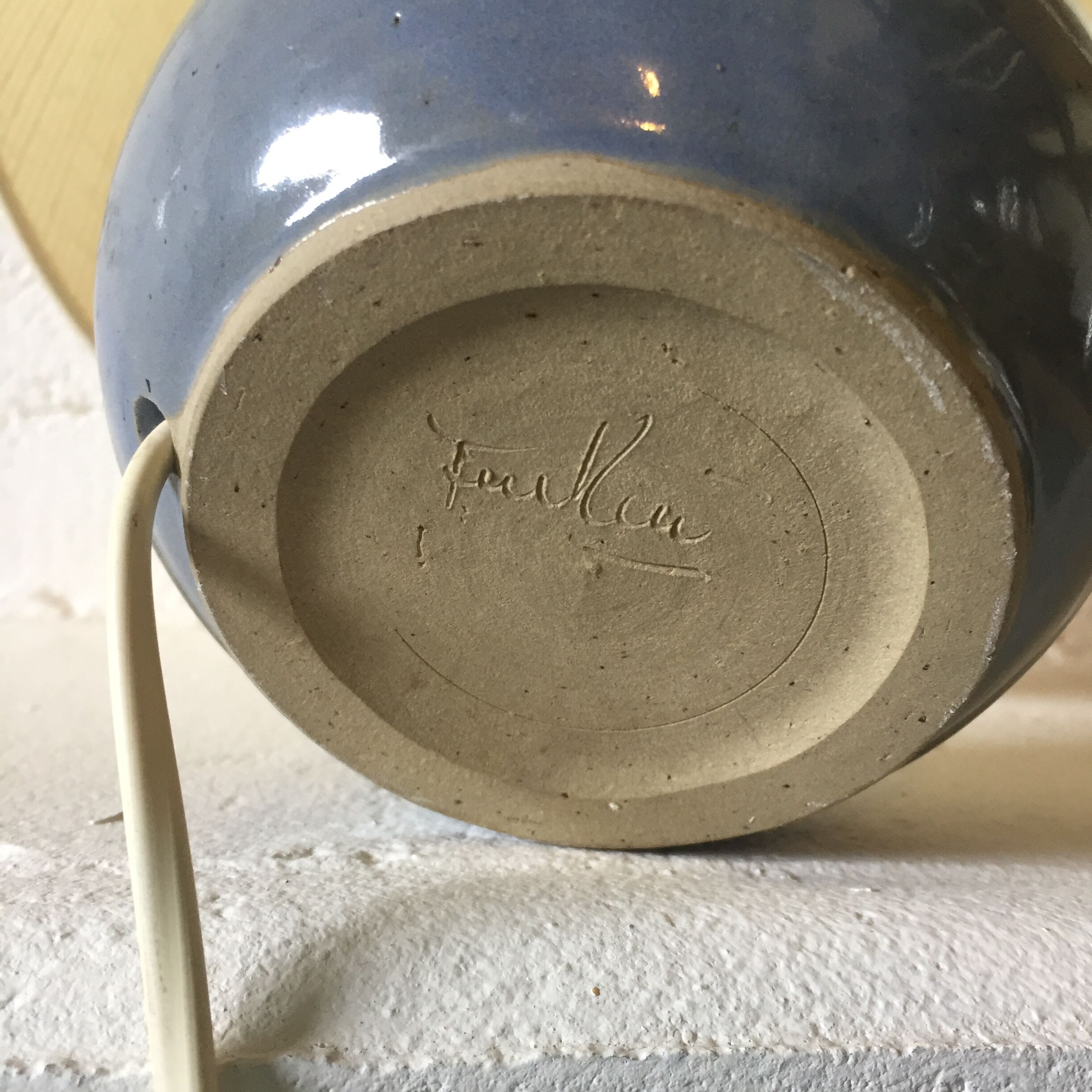 Blue ceramic lamp, circa 1980.