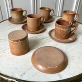 Set of 6 handcrafted stoneware cups and sub-cups 70s