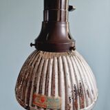 Set of 3 industrial mercury glass pendant lights, GAL (France), 1930s