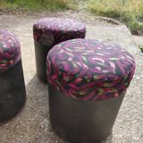 Set of 3 vintage round poufs printed 90