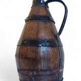 19th Century Rustic French Oak and Metal Hand-Crafted Pitcher