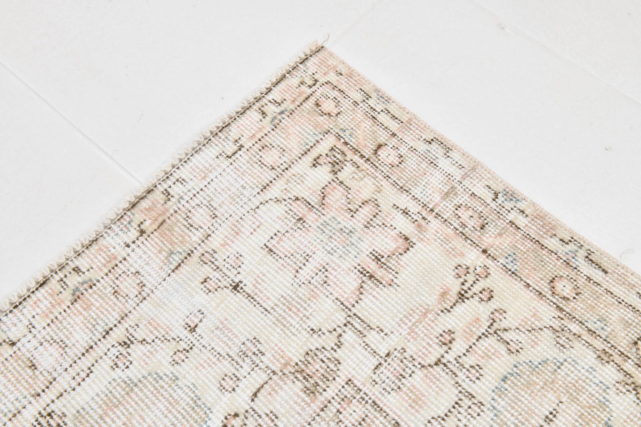 5x12 Pastel Beige Pink Turkish Vintage Area Rug, 160x375Cm