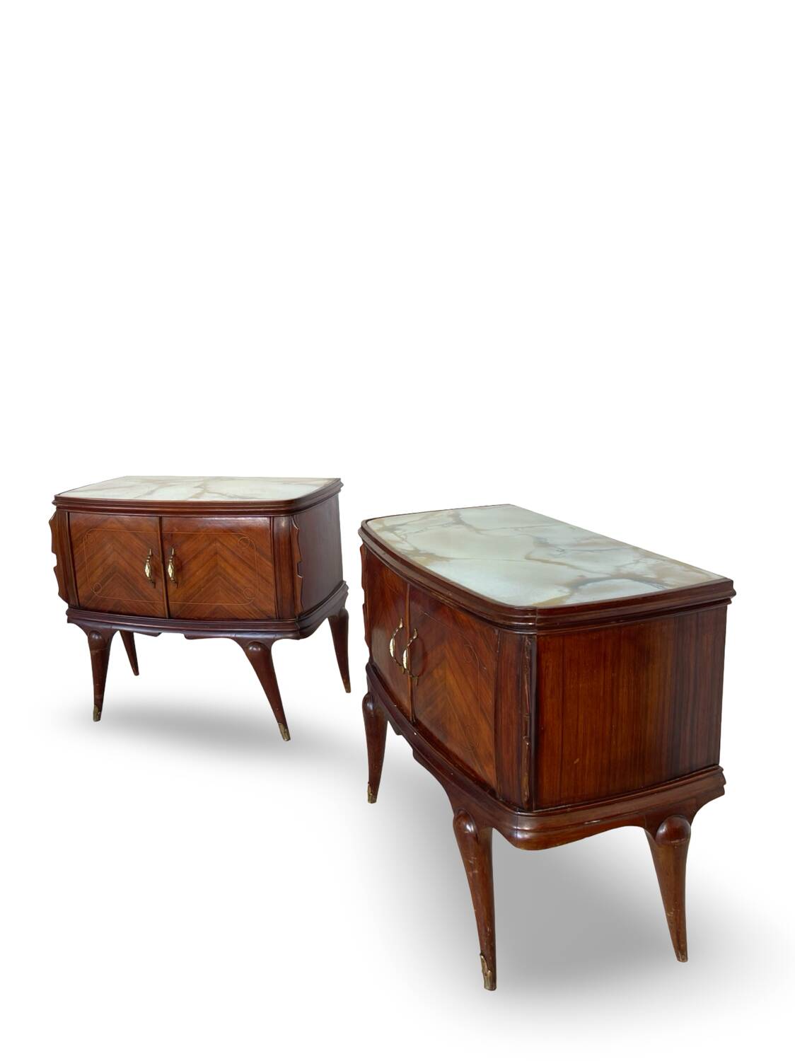 Tables de chevet plaquées en palissandre avec plateau en onyx vert