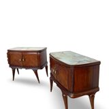 Tables de chevet plaquées en palissandre avec plateau en onyx vert