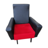 Armchair design 1950 skai black fabric red