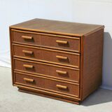 Vintage dresser 4 drawers in rattan and bamboo