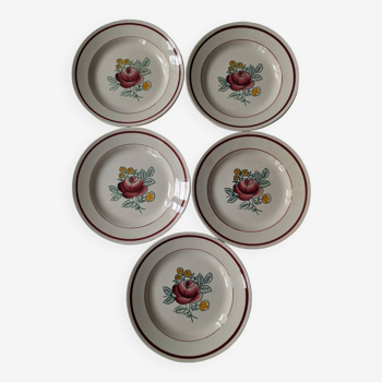 5 Dinner plates with Gien rose decoration