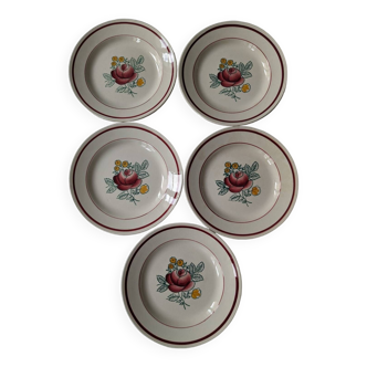 5 Dinner plates with Gien rose decoration