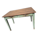 Table de ferme vintage plateau bois et bas vert, 2 tiroirs