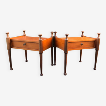 Duo of vintage Scandinavian teak bedside tables with 1 drawer.