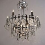 Sciolari chandelier `Ovali` 12 lights, silver with optical crystals, 1970`s ca, Italian, Rewired