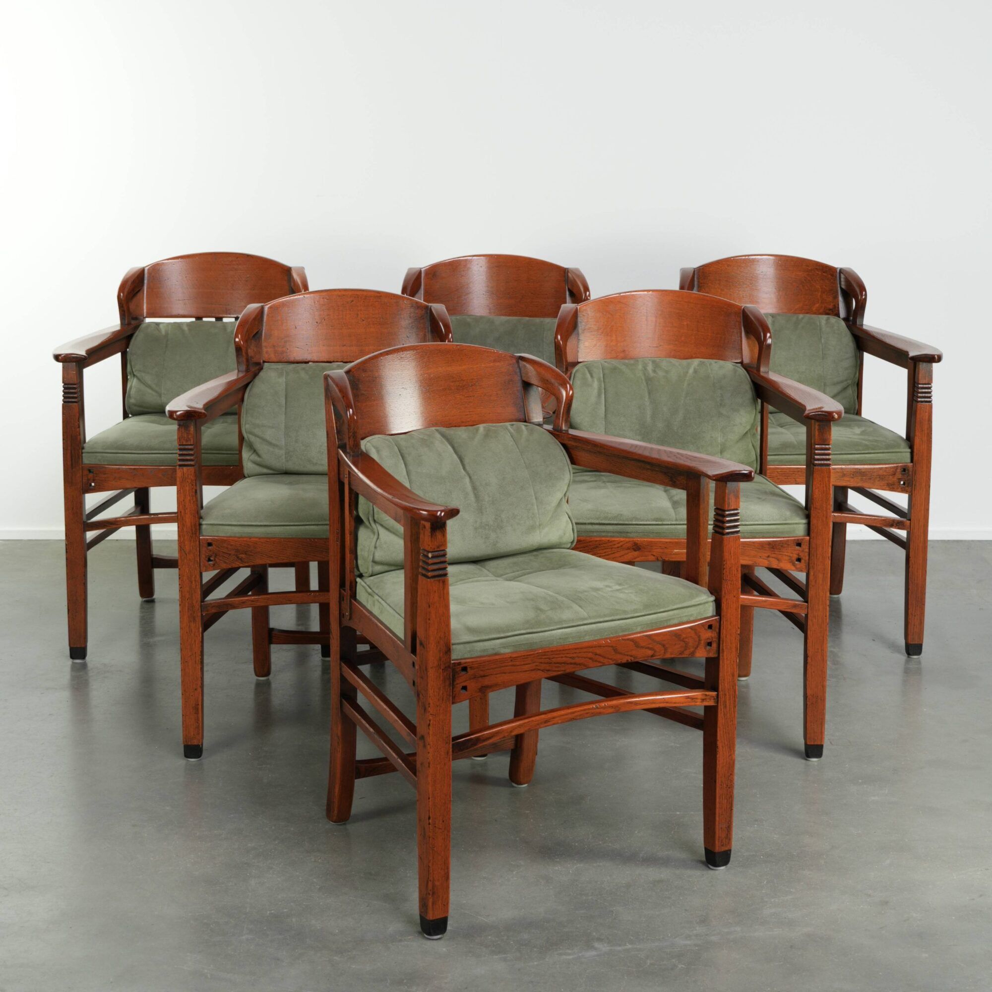 Set of 6 Art Nouveau/Jugendstil dining chairs with suede upholstery