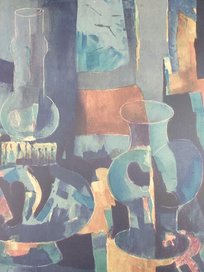 Original color lithograph Toni Agostini, still life