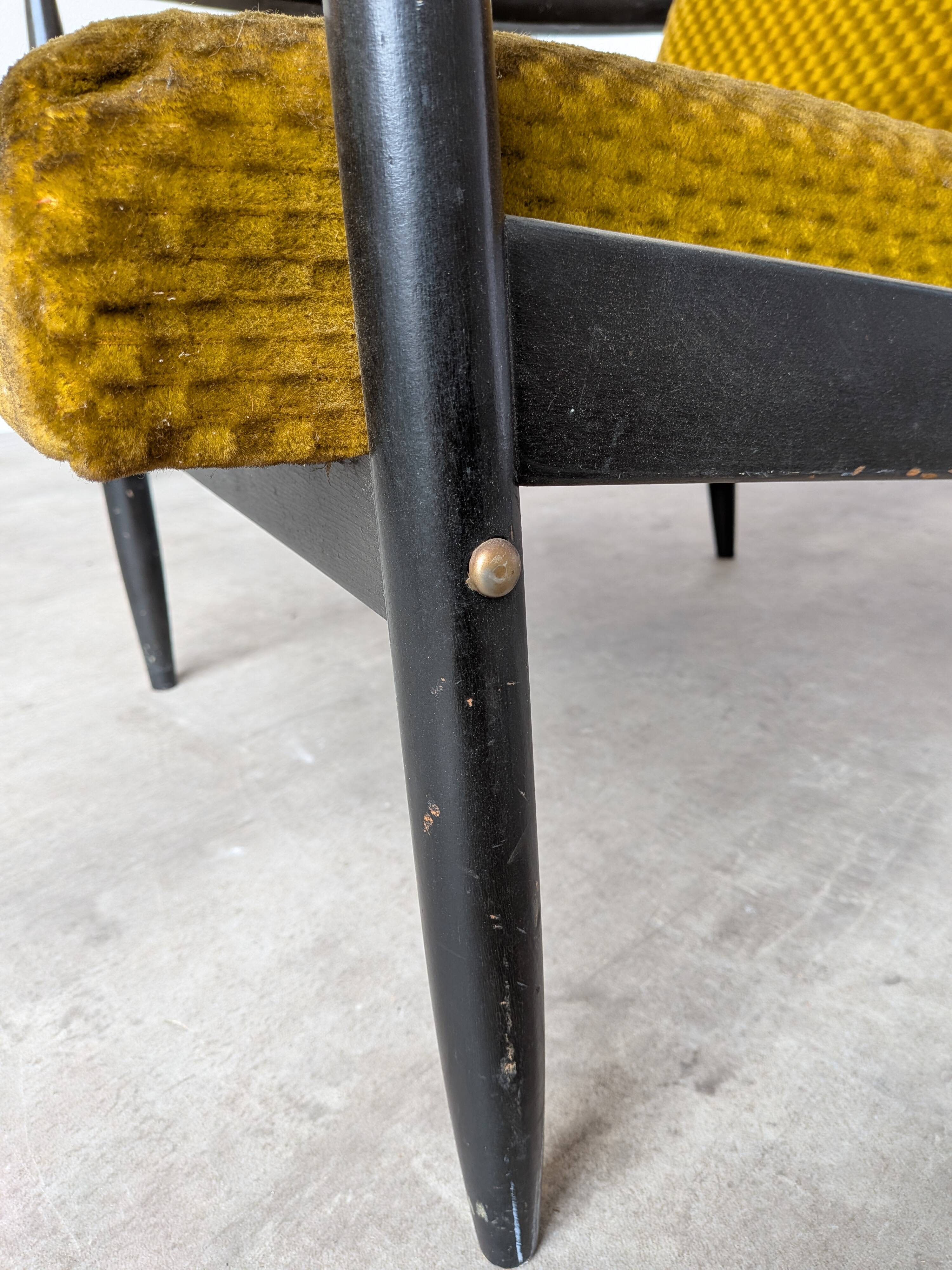 Vintage Yellow Fabric Armchair: Mid-Century Modern Lounge Chair