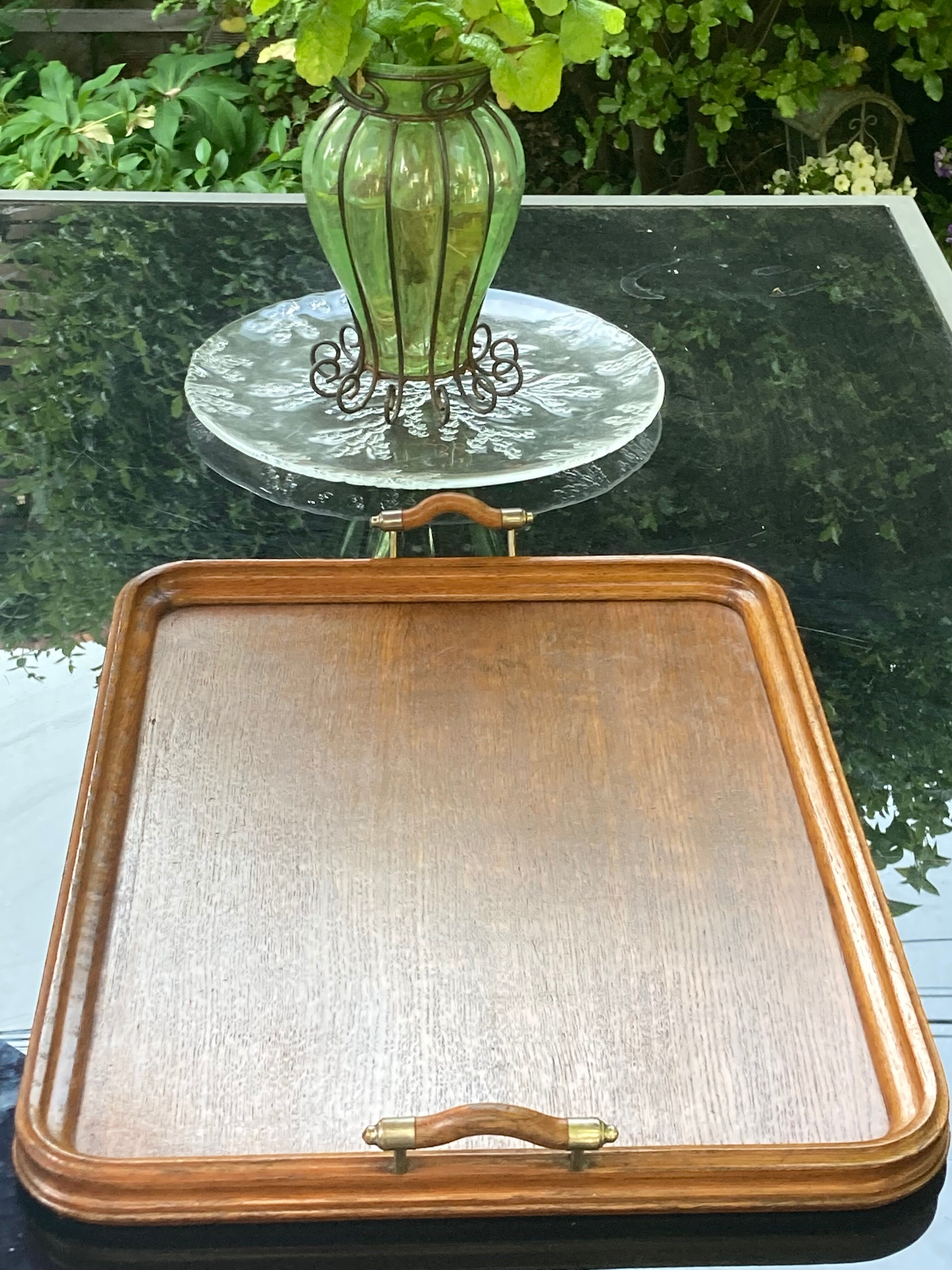 Old serving tray - oak and bronze