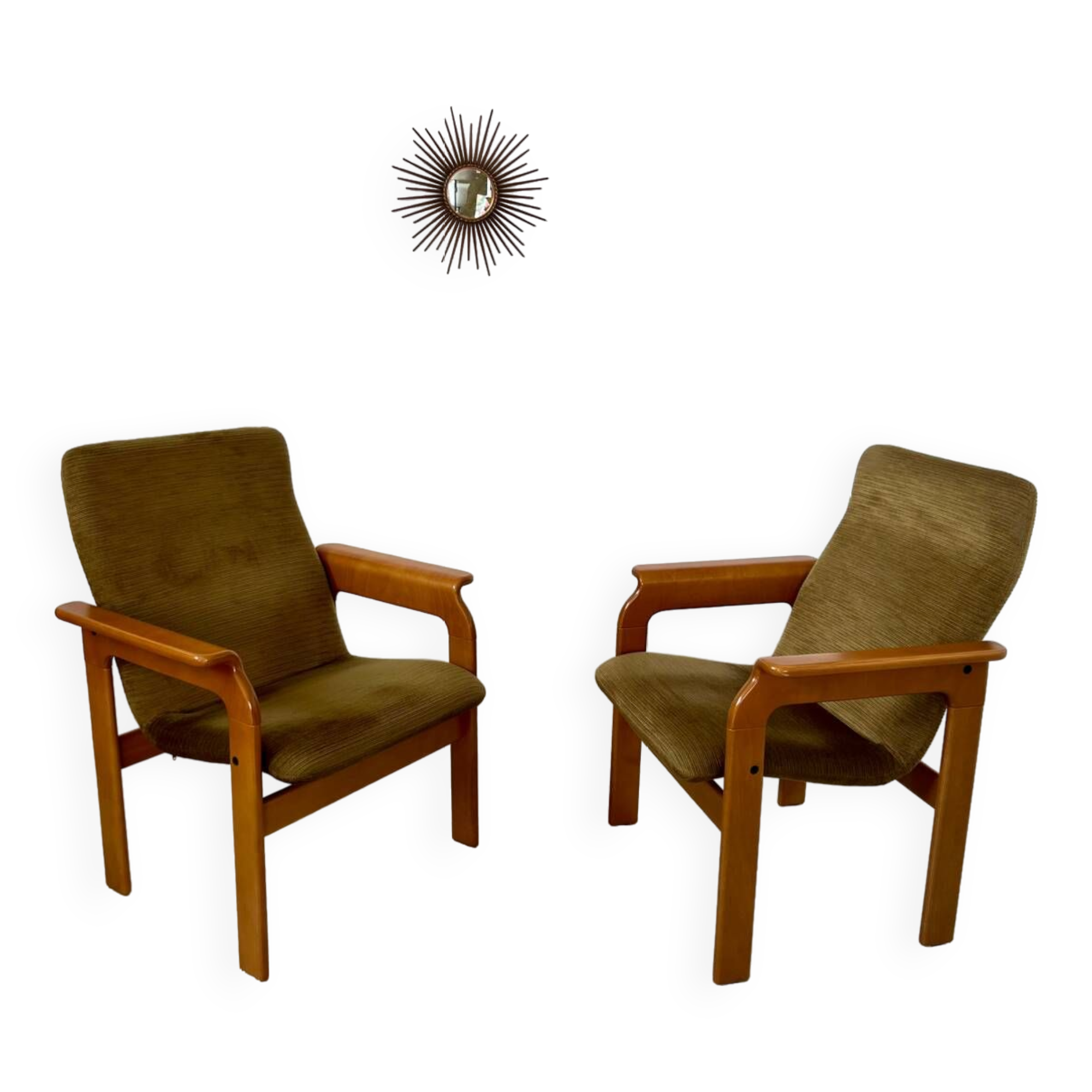 Set of 2 bridge armchairs from the 70s design Bruno Rey vintage solid beech