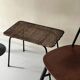 Vintage side table in black metal and wicker, 1950.