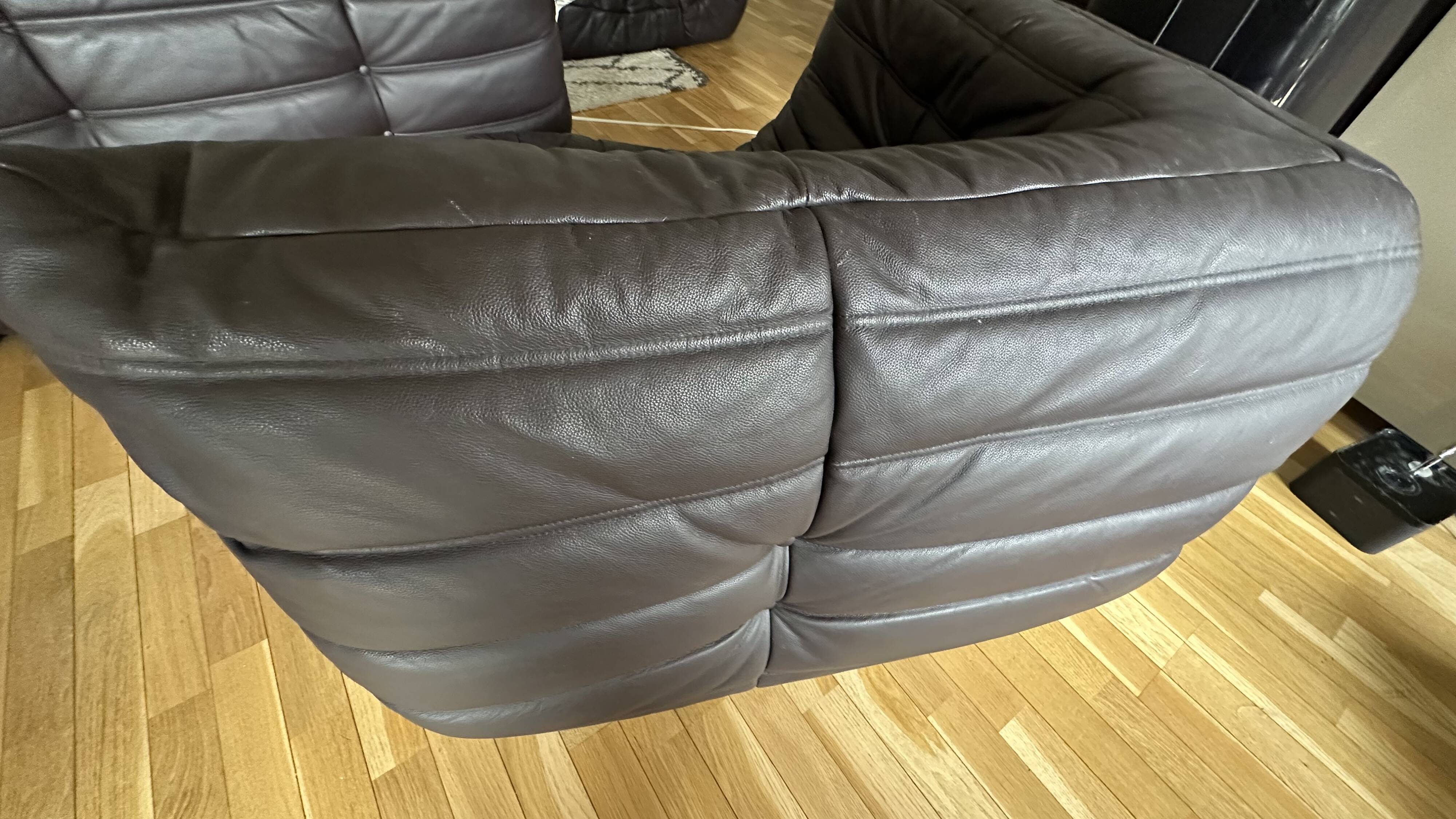 Togo corner sofa in Indiana Ink leather (2 two-seater benches and 1 corner piece)