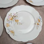 Set of 7 vintage flat plates in porcelain – Polychrome floral decoration